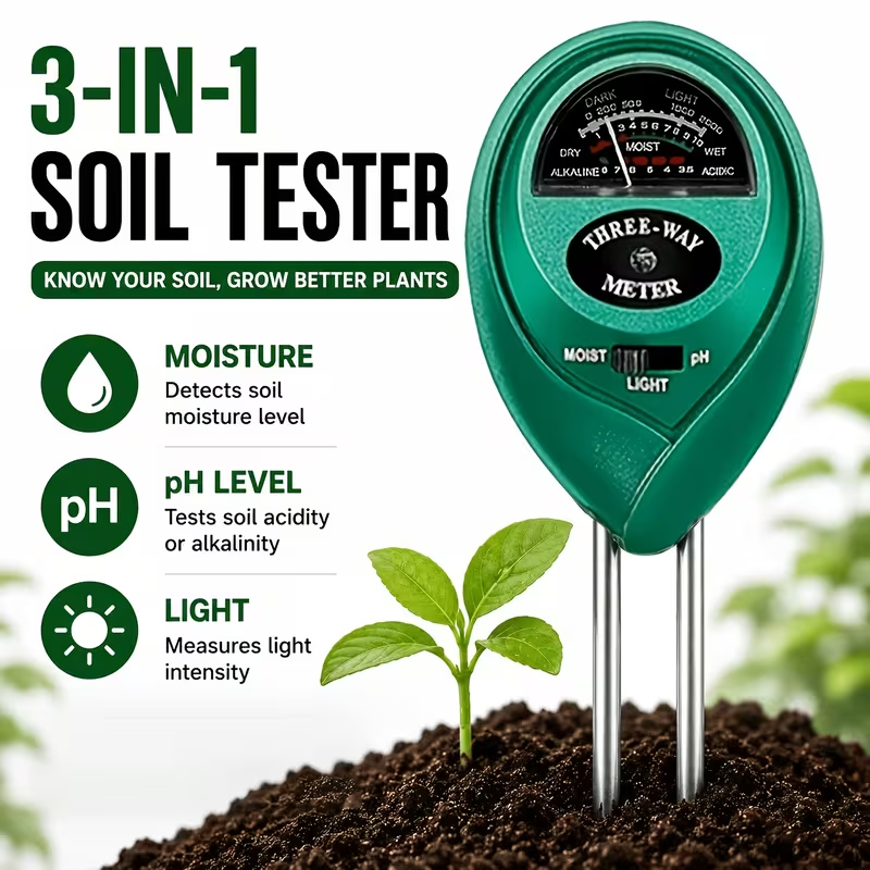 Moisture Meter Plant - Pengukur Tanah 3-in-1 (Pengukur Kelembapan, PH,